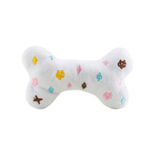 Load image into Gallery viewer, White Chewy Vuiton Bones Squeaker Dog Toy: Small / Mini
