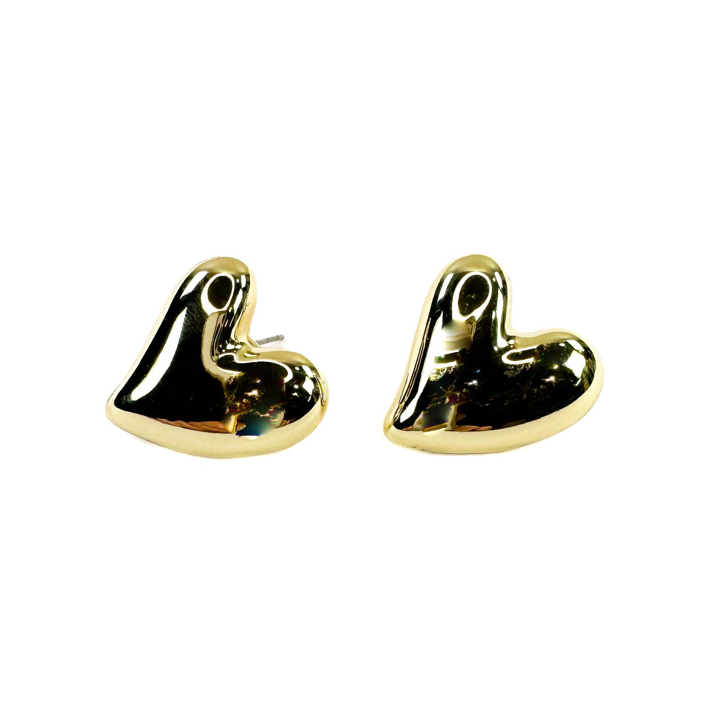 Chunky Heart Valentine Earrings: Metallic Red
