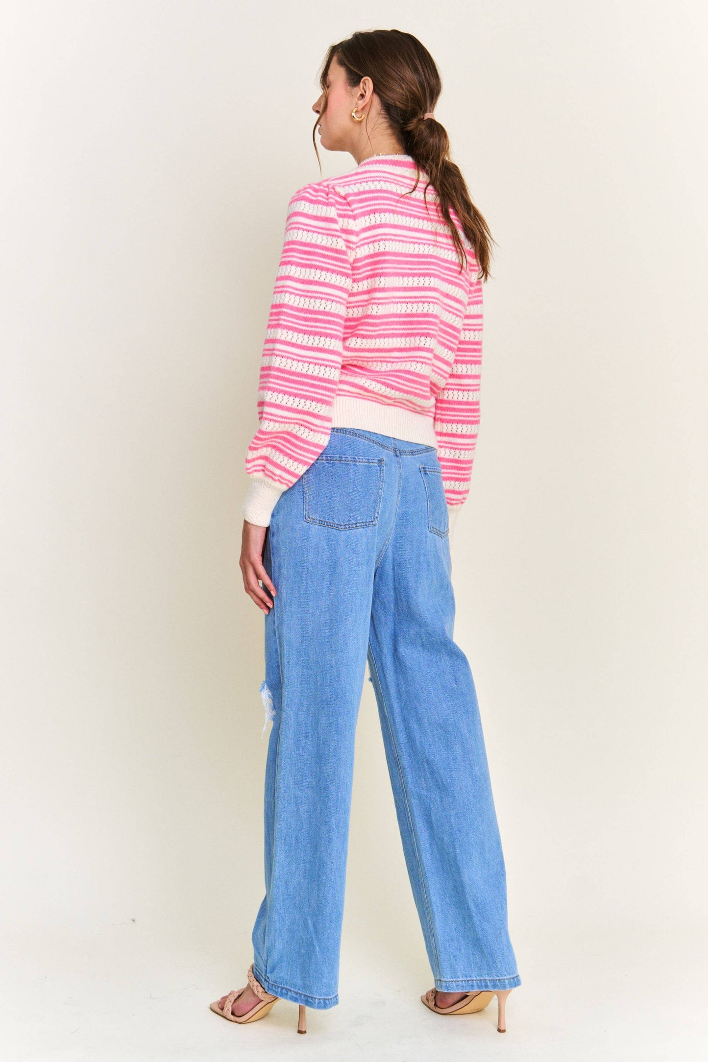 Pink Stripe Knit Cardigan