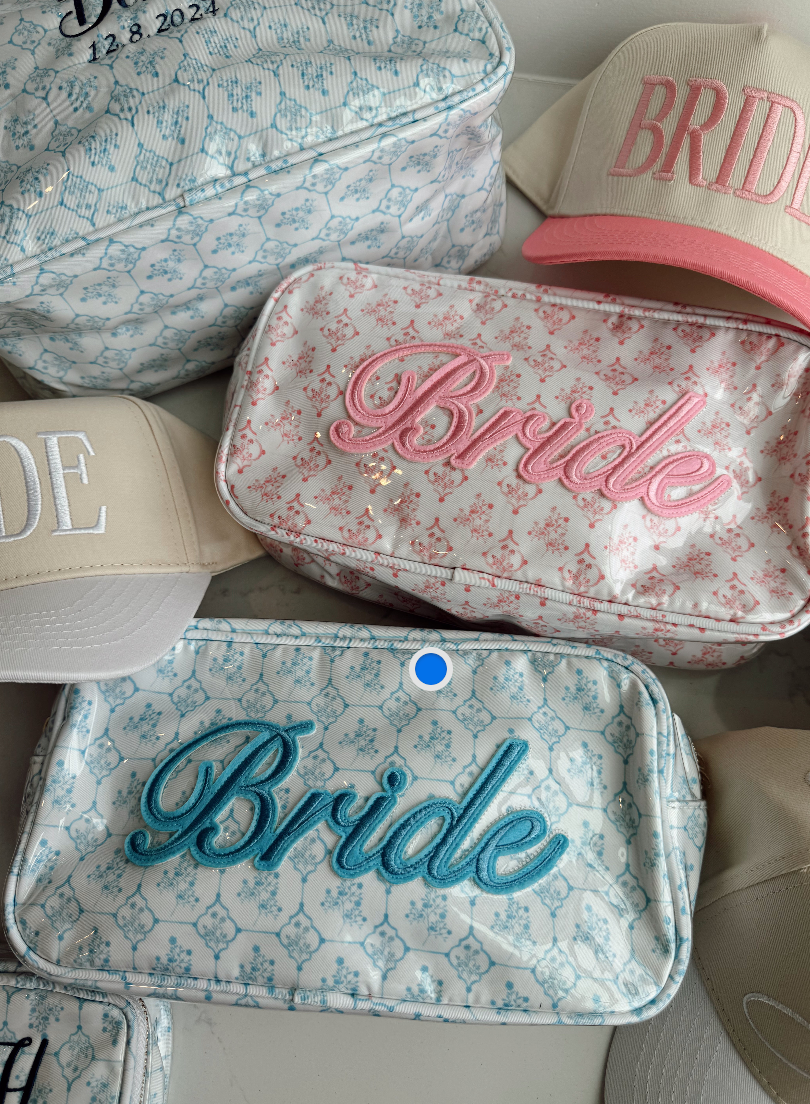 Pink + Blue Toile - Bride Large Bag: Blue Toile