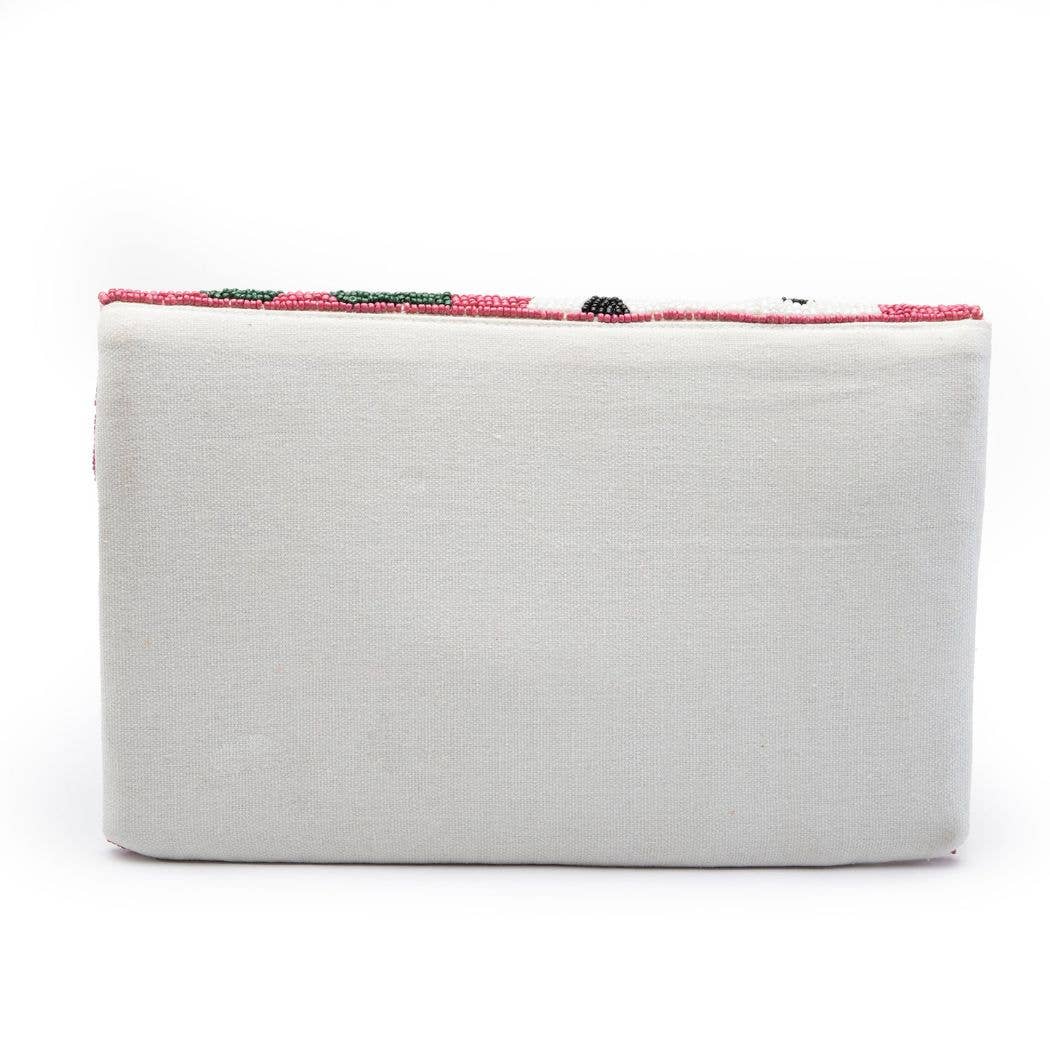 Posta Clutch Hand Beaded Pink & White Floral Design