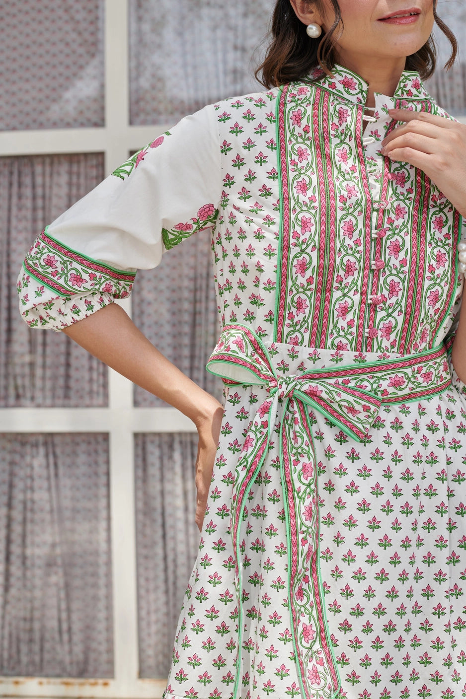 Midi Dress | Pink/White | Block Print Dress | Sage Dress