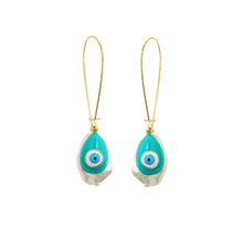 Load image into Gallery viewer, Natural Pearl and Evil Eye Threader Statement Earrings
