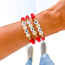 Load image into Gallery viewer, Valentine word Heishi Bracelets: Gold Bead-Pink white red heart
