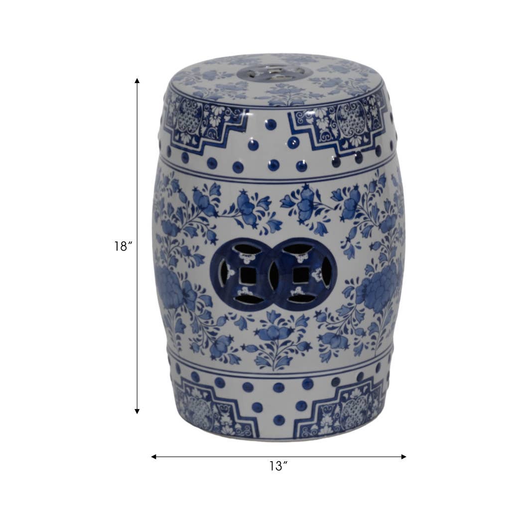 Ceramic Chinoiserie Floral Garden Stool