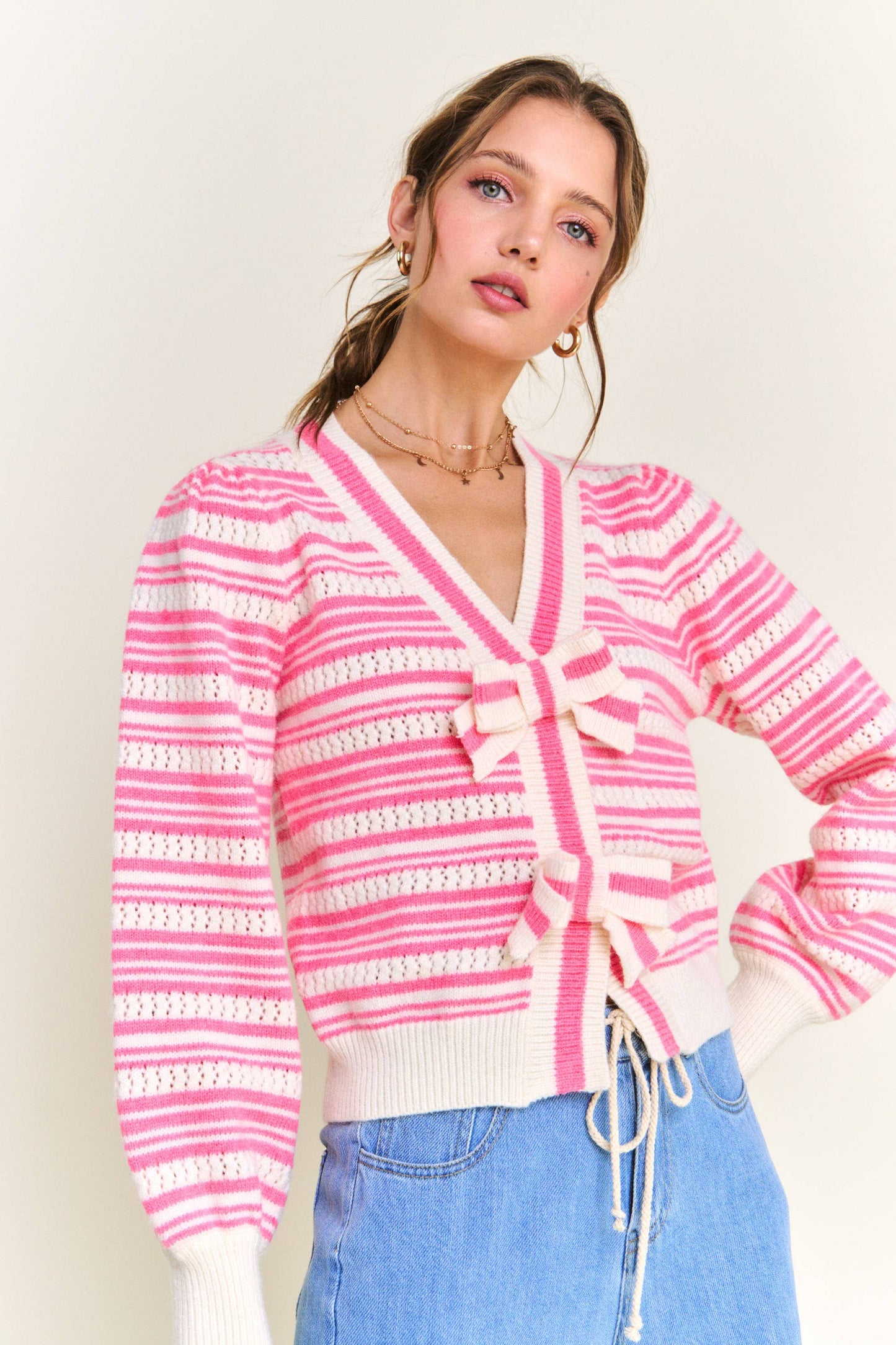 Pink Stripe Knit Cardigan