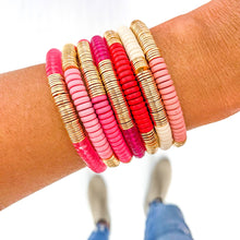 Load image into Gallery viewer, Red Pink Ivory Acrylic Disc Bracelet: Clear Dark Pink
