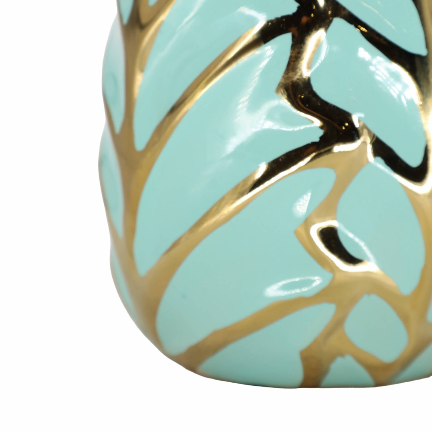 Ceramic Leaf Sculptural Design Flower Vase - Green, 8 in.
