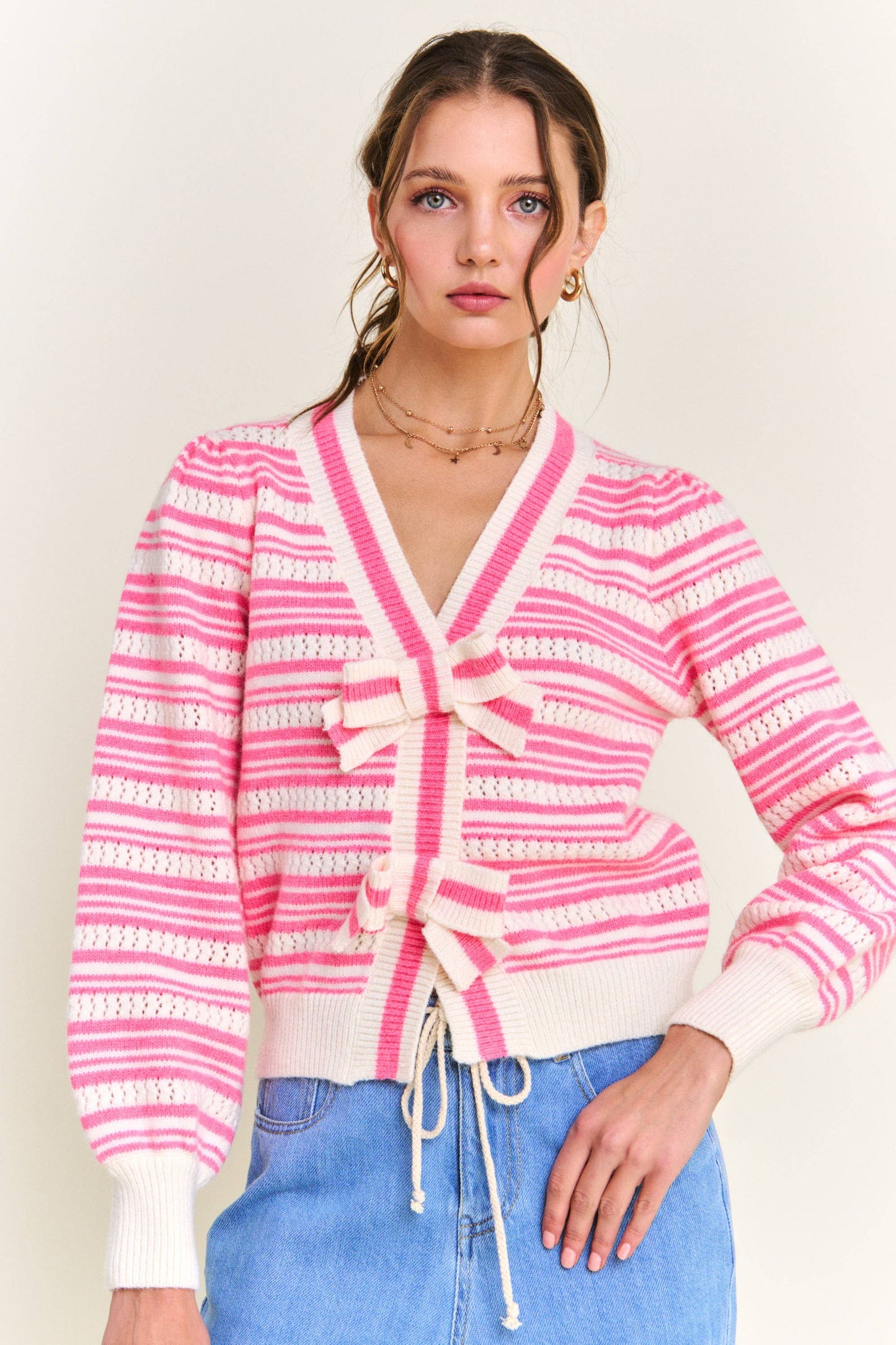Pink Stripe Knit Cardigan