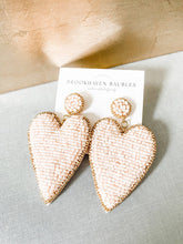 Load image into Gallery viewer, Light Pink Beaded Heart Earrings with Gold Accents
