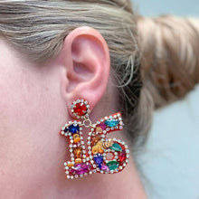 Load image into Gallery viewer, &#39;16&#39; Birthday Celebration Rhinestone Drop Earrings
