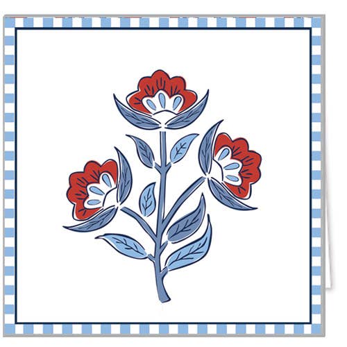 Red Floral Block Print Enclosure Cards + Envelopes