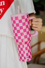 Load image into Gallery viewer, Pink Checker Valentine&#39;s Day Stainless Steel Tumbler: Pink
