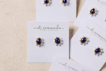 Load image into Gallery viewer, Blue Lapis and Pearl Oval Stud Earrings
