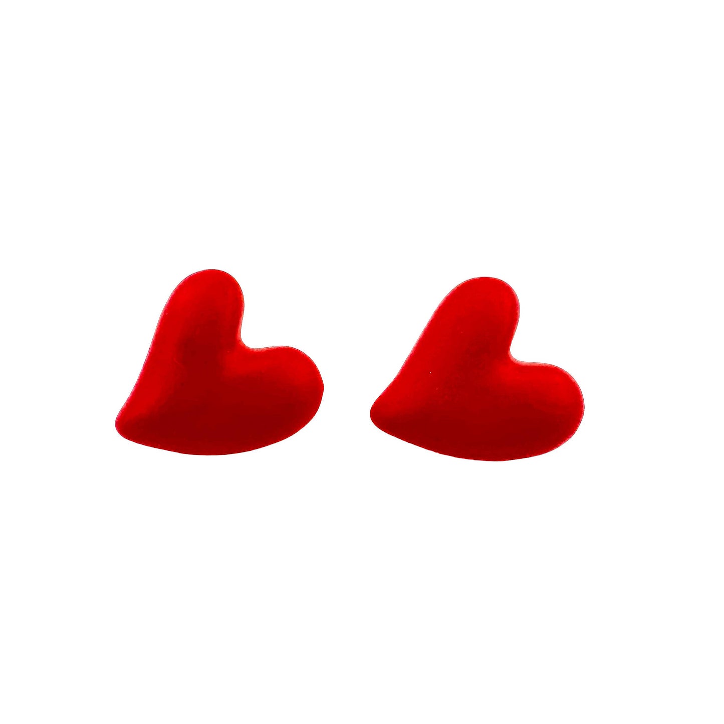 Chunky Heart Valentine Earrings: Metallic Red