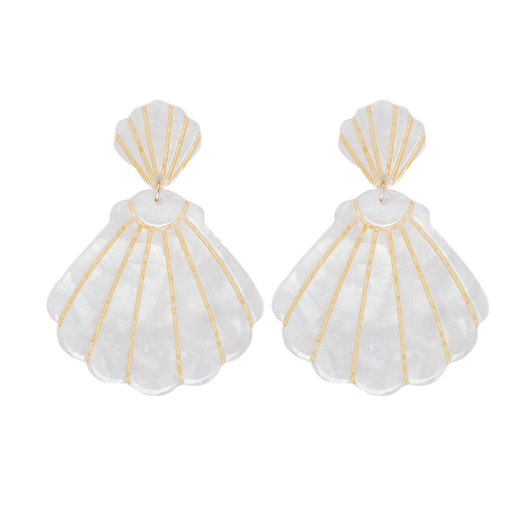 White Tortoise Statement Shell Earrings