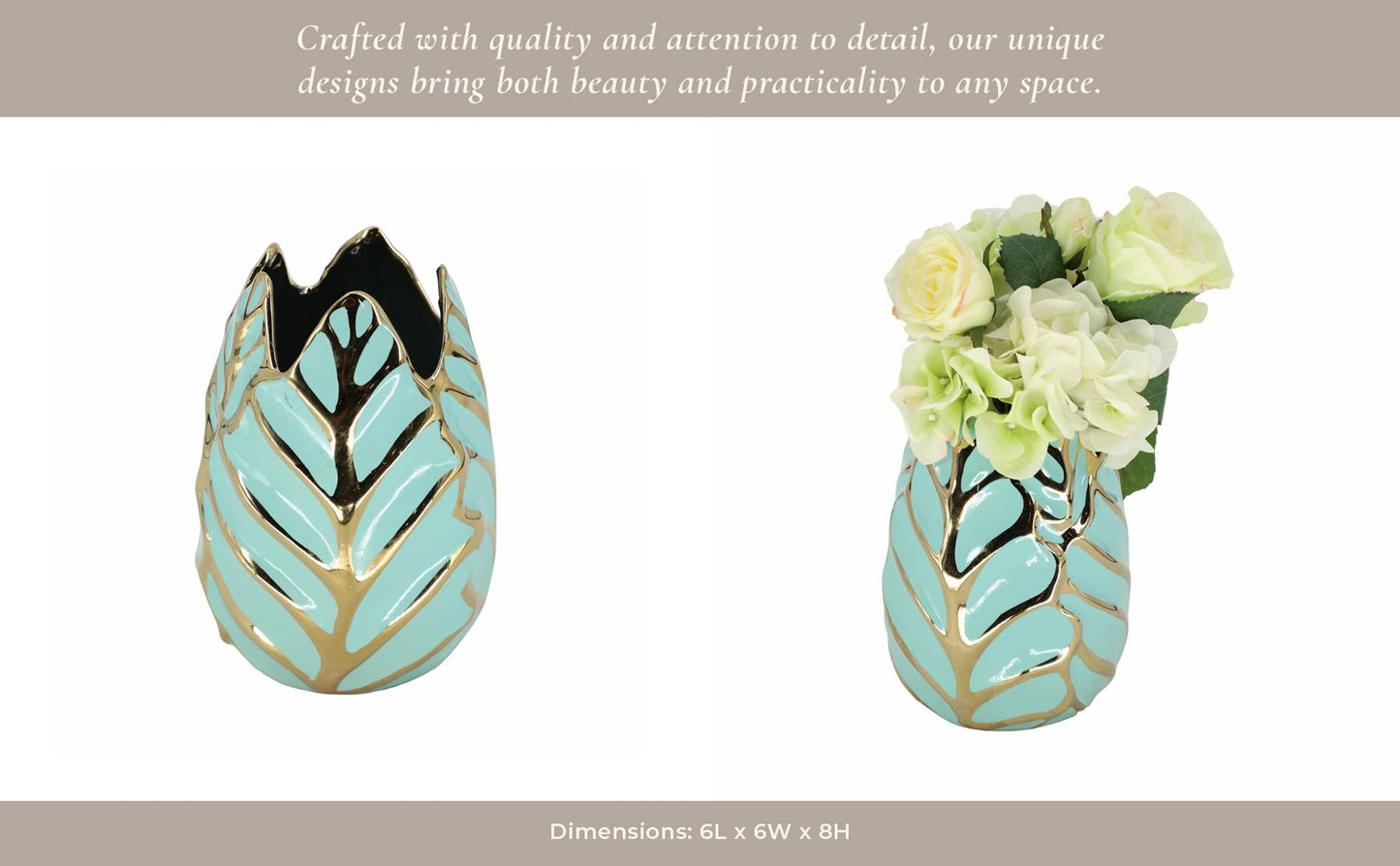 Ceramic Leaf Sculptural Design Flower Vase - Green, 8 in.