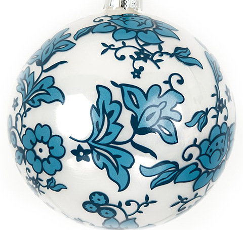 BLUE AND WHITE ALL OVER FLORAL BALL ORNAMENT 4