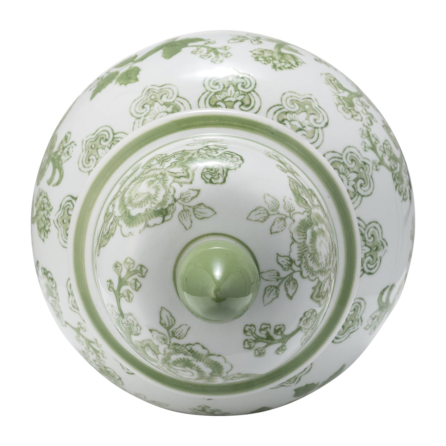 Green/White Bird and Flower Temple Chinoiserie Jar