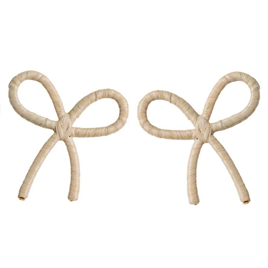 Natural Raffia Wrapped Bow Statement Earrings