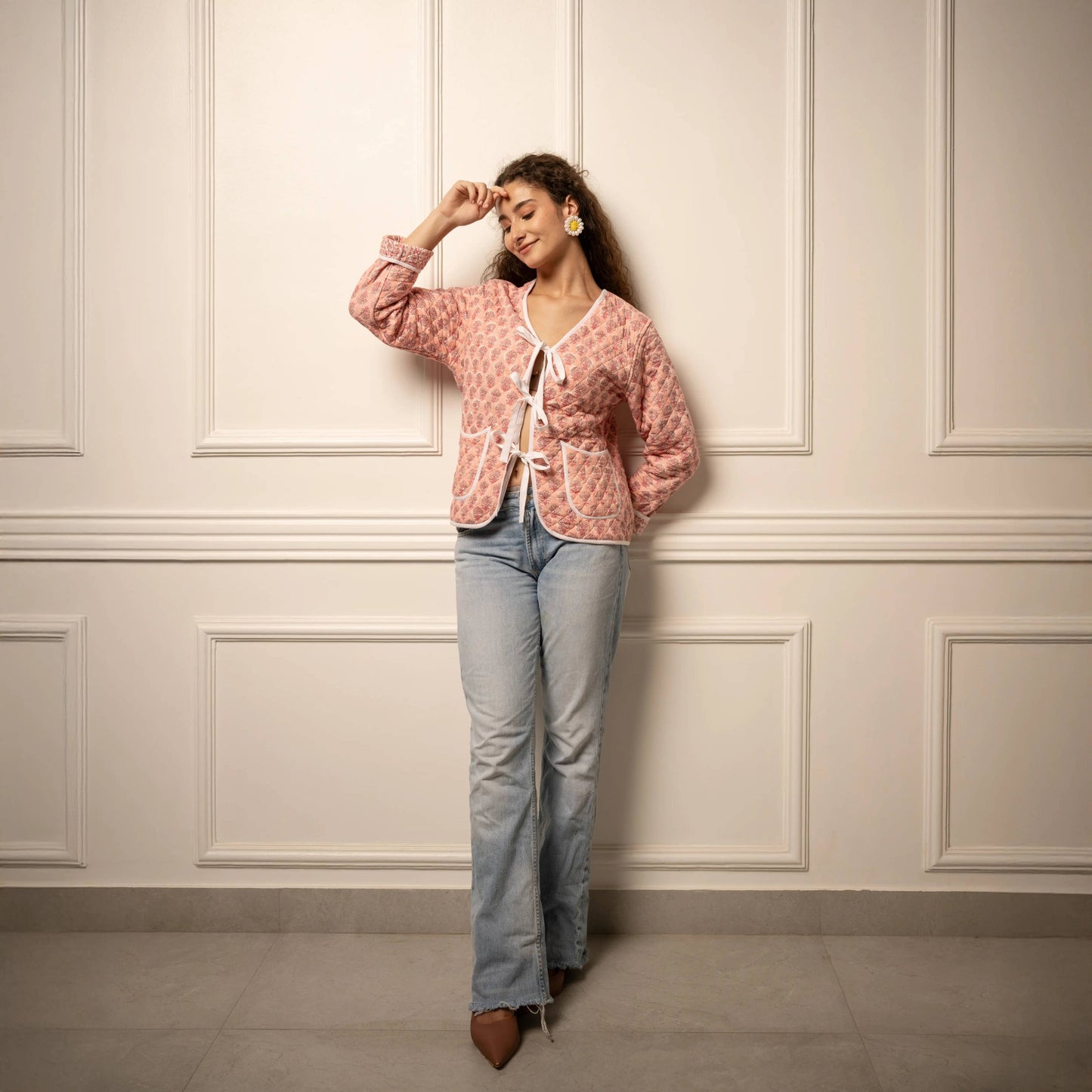 Quilted Jacket | Pink | Block Print Jacket | Fleur Jacket