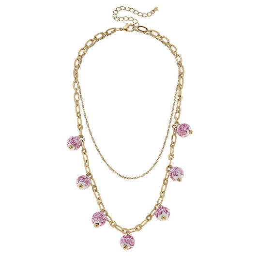 Paloma Chinoiserie Drip Necklace in Pink & White