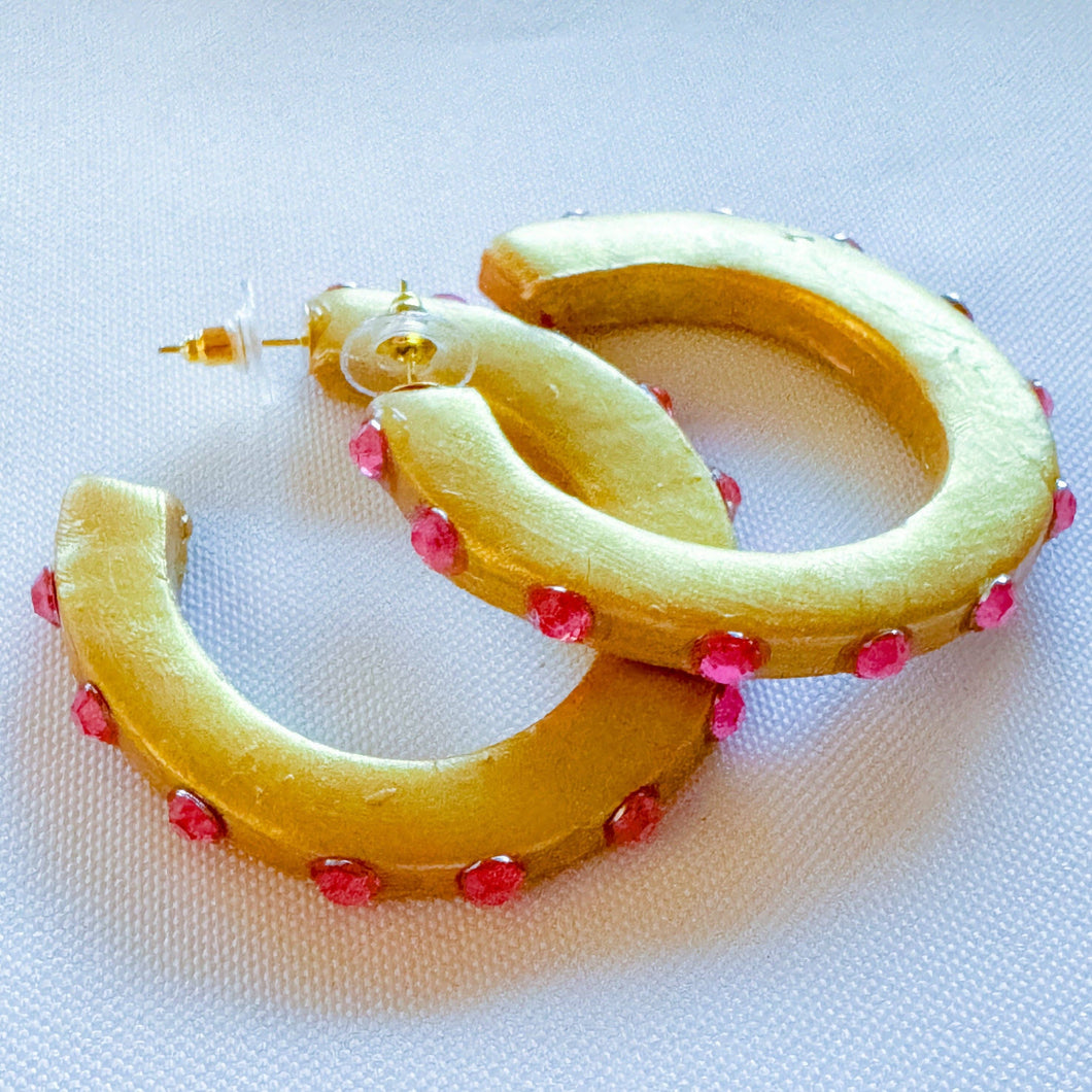 Pink Studded Hoops