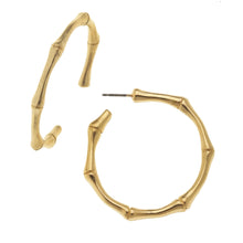 Load image into Gallery viewer, Gold Bamboo Hoop Earrings
