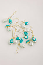 Load image into Gallery viewer, Natural Pearl and Evil Eye Threader Statement Earrings
