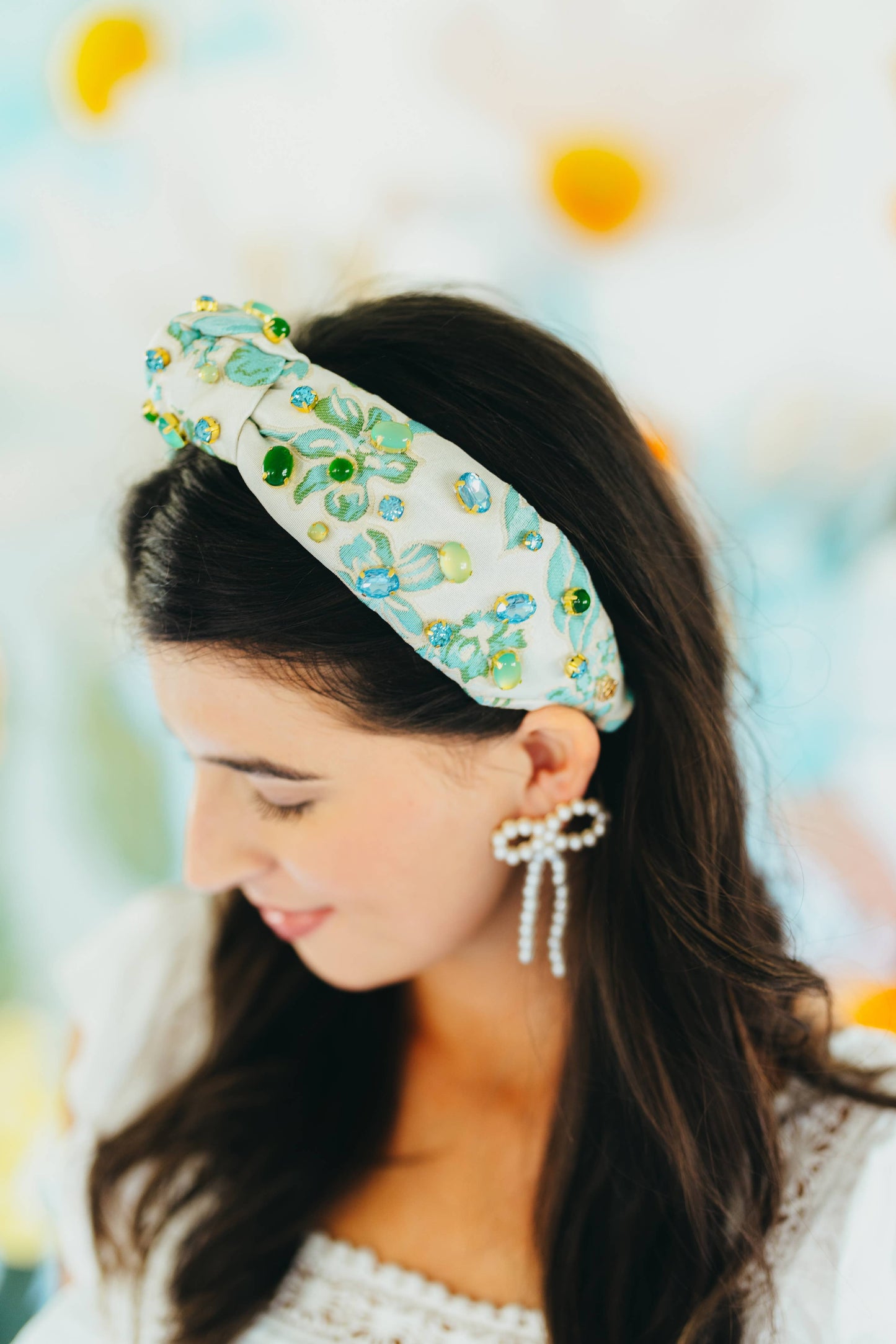 Blue & Green Floral Headband With Cabochons