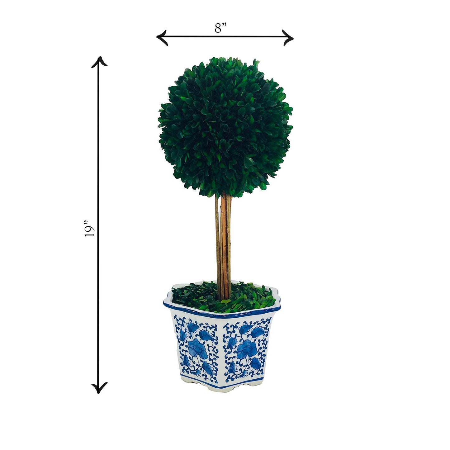 Boxwood Ball Topiary Tree in Blue & White Ceramic Pot Decor