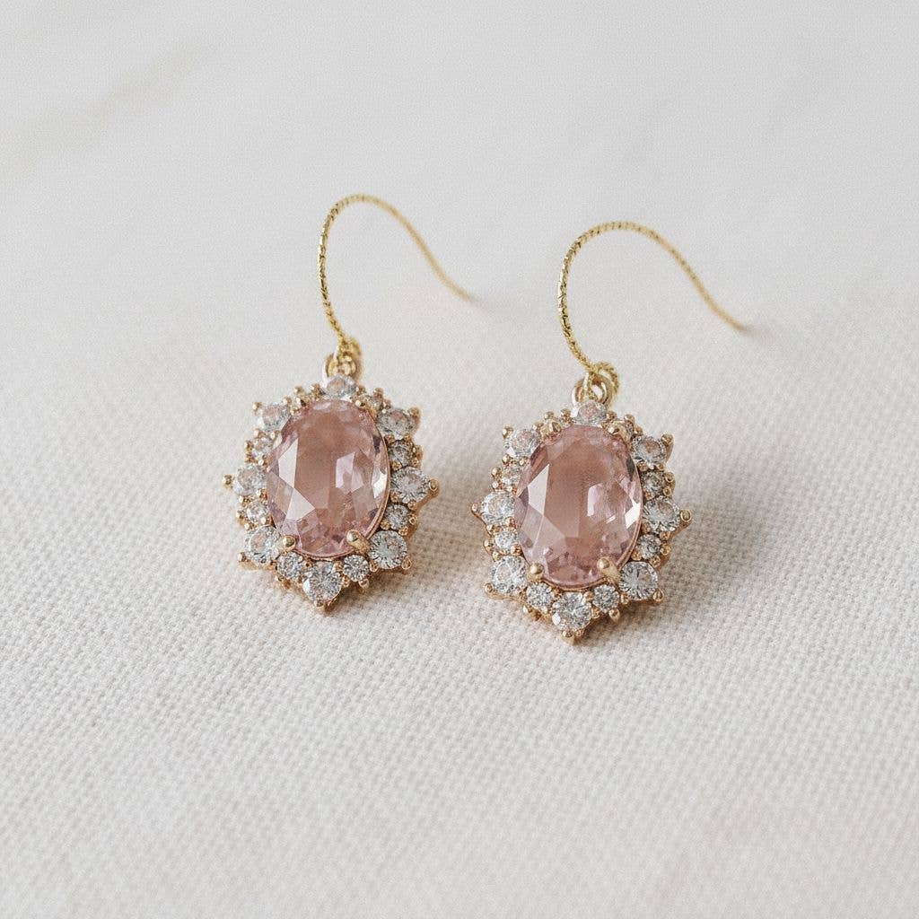 Vintage Inspired Pink Gemstone Cubic Zirconia Dangle Earring