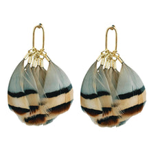 Load image into Gallery viewer, Brown Striped Feather Statement Tassel Earrings
