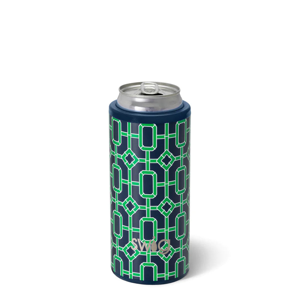 Navy Bamboo Trellis Skinny Can Cooler 12 oz