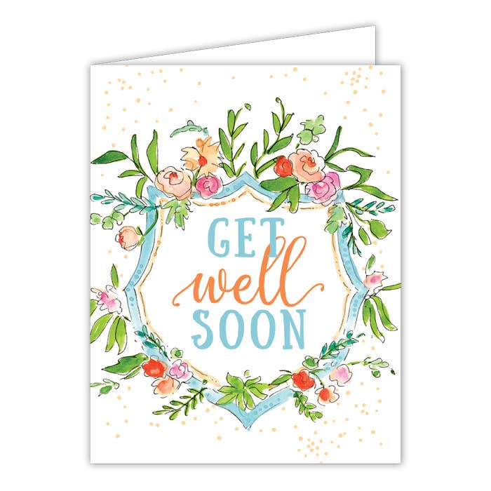 RosanneBeck Collections - Get Well Soon Floral Crest Small Folded Greeting Card