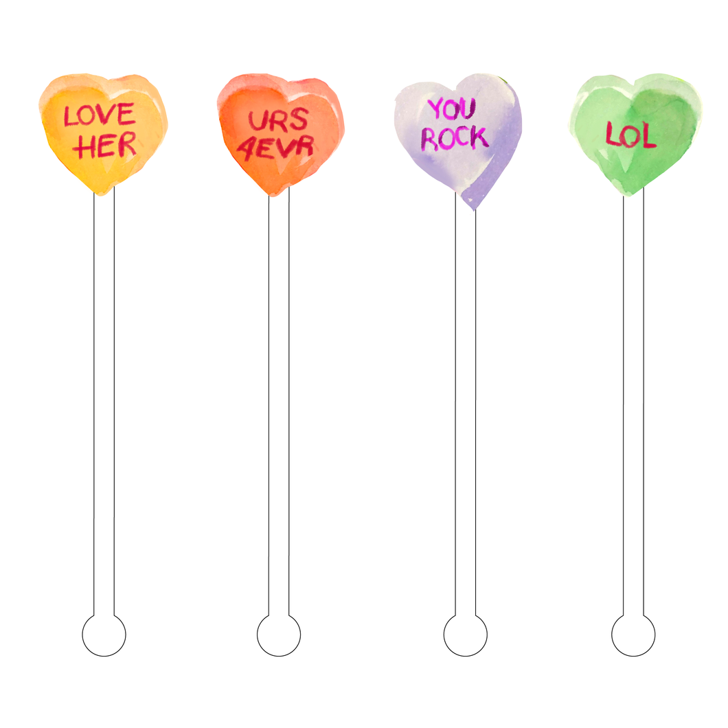 ACRYLIC STICKS, LLC - LOVE HER CANDY HEART ACRYLIC STIR STICKS COMBO